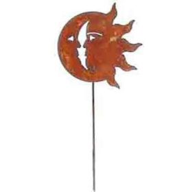 Sun Moon Rusted Garden Stake