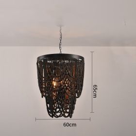 Bohemian Style Wooden Bead Chandelier In Living Room (Option: Black-large)